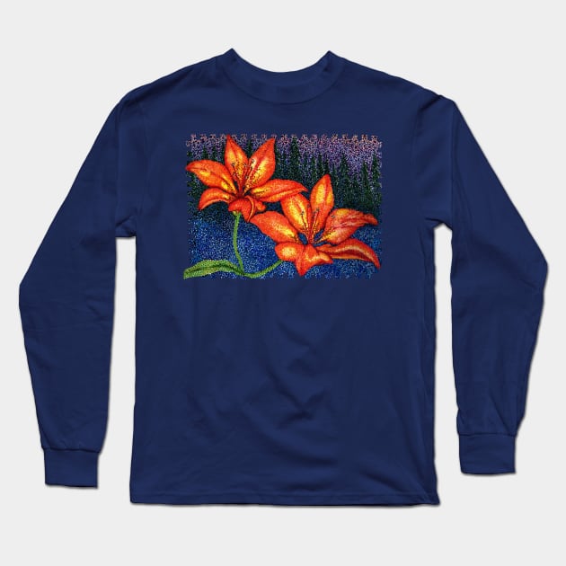 Prairie Lily Pointillism Long Sleeve T-Shirt by Orphean Designs